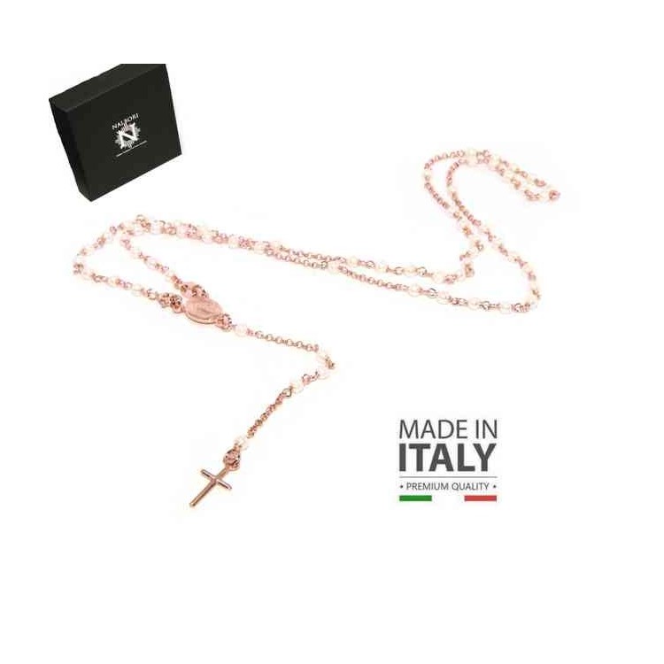 NSA|Collana Rosario Argento 925 a Y  perle , bagno oro rosa donna marca italiana nalbori