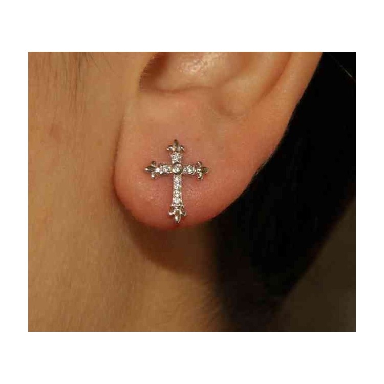 NSA|NALBORI 925 silver earrings with zircon cross lily