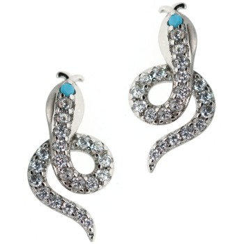 NSA|925 silver snake earrings with brilliant white and turquoise contrarie zircons NALBORI