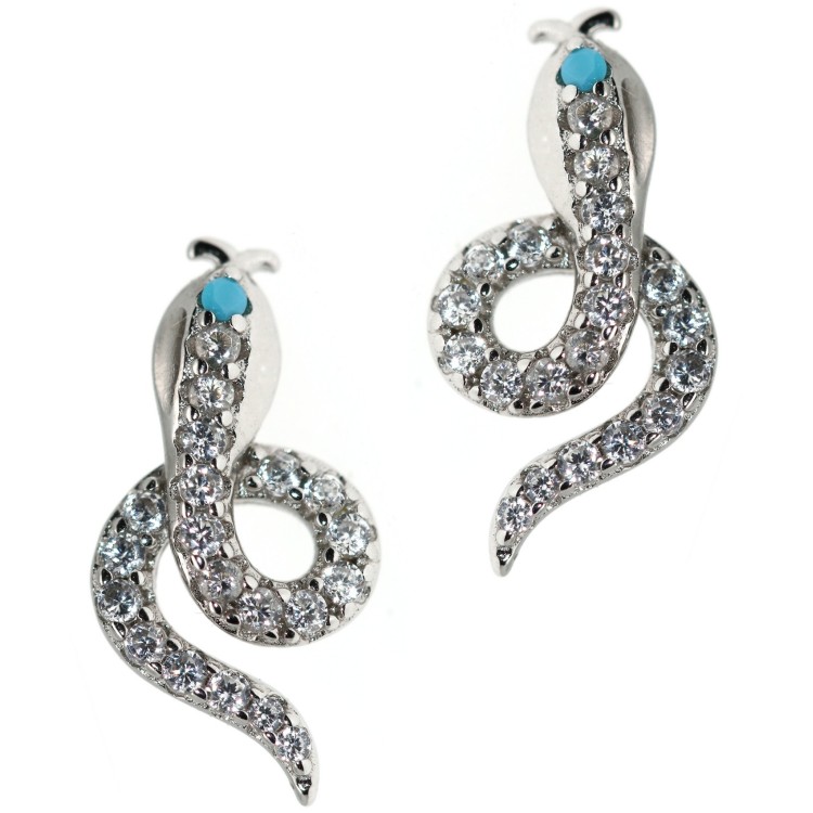 NSA|925 silver snake earrings with brilliant white and turquoise contrarie zircons NALBORI