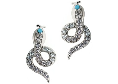 NSA|925 silver snake earrings with brilliant white and turquoise contrarie zircons NALBORI