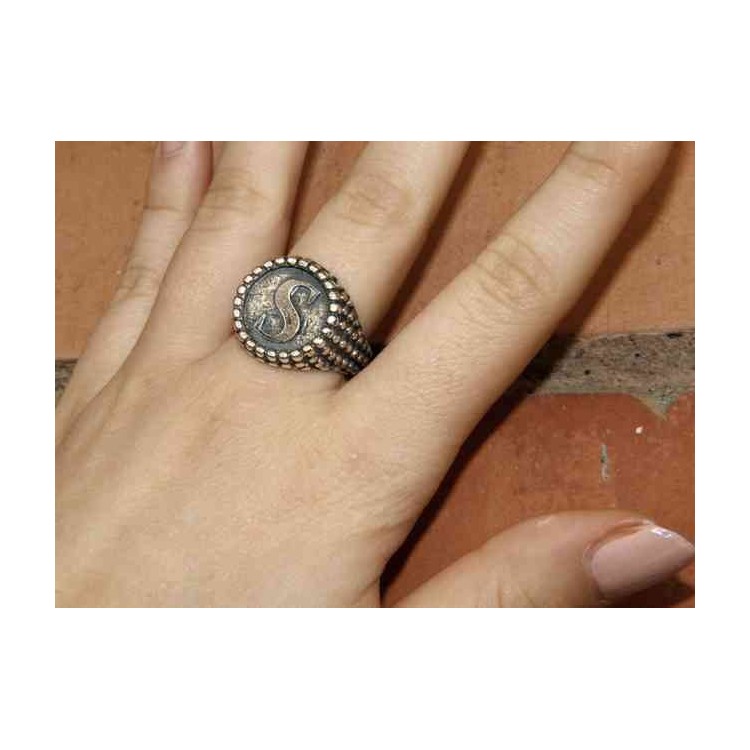 NSA|Ring Silver 925 chevalier shield adjustable letter S