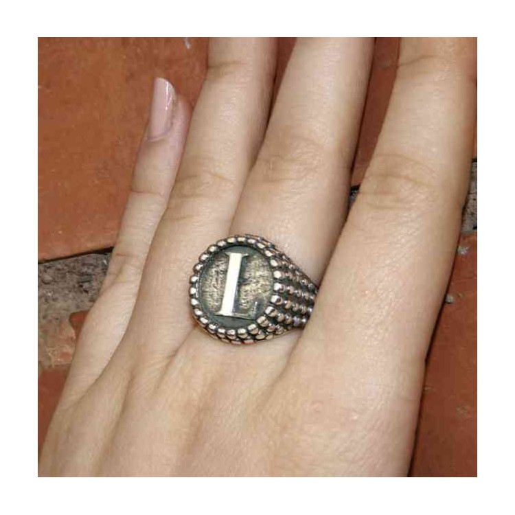 NSA|Ring Silver 925 chevalier shield adjustable letter L