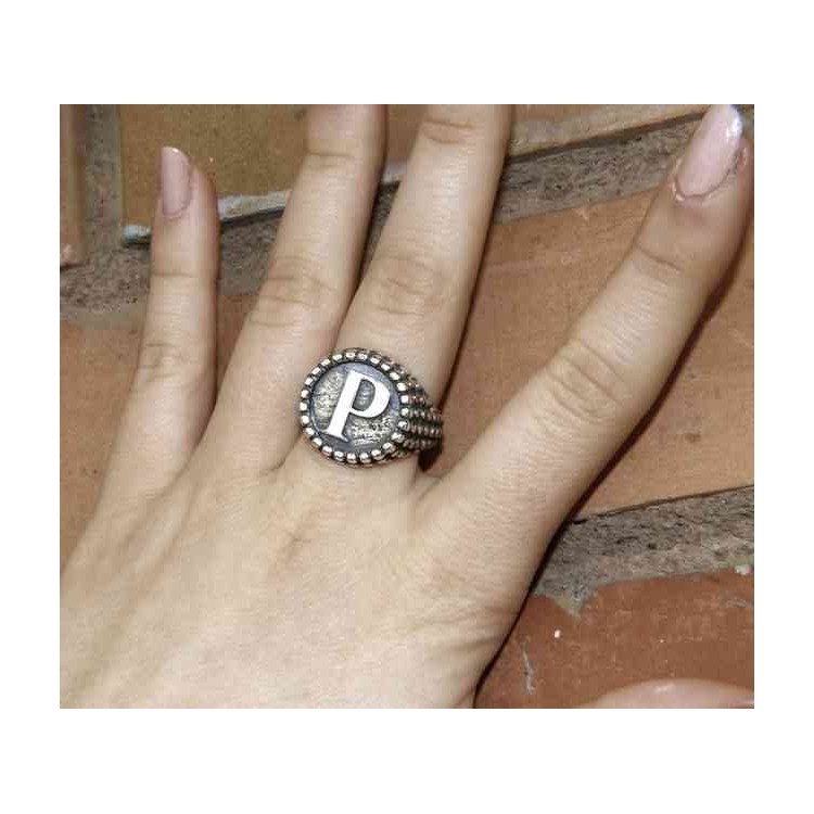 NSA|NALBORI Ring Silver 925 chevalier shield adjustable letter P