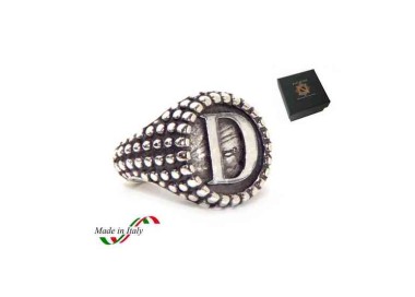 NSA|NALBORI Anello Argento 925 pallinato chevalier regolabile lettera D