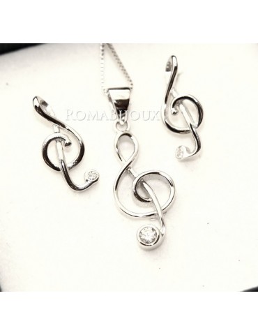 Set music treble 925 silver necklace Earrings matching in box NonSoloArgenti ROMA