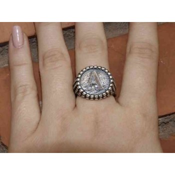 NSA|NALBORI Anello Argento 925 pallinato chevalier regolabile lettera A