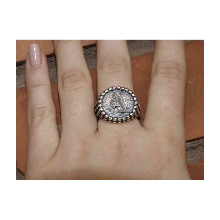 NSA|NALBORI Ring Silver 925 chevalier shield adjustable letter A pointed