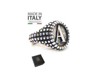 NSA|NALBORI Anello Argento 925 pallinato chevalier regolabile lettera A