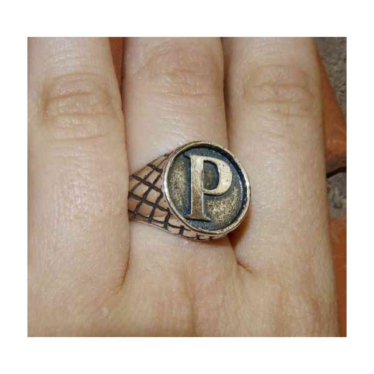 NSA|NALBORI Anello Argento 925 rigato chevalier regolabile lettera P