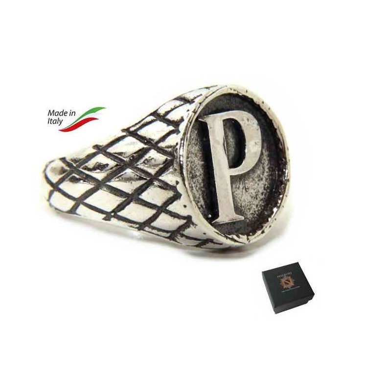 NSA|NALBORI Ring Silver 925 chevalier shield adjustable letter P