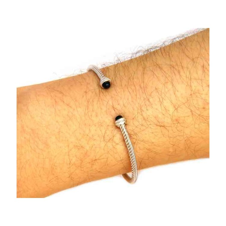 NSA|NALBORI Cable open rigid bracelet with onyx