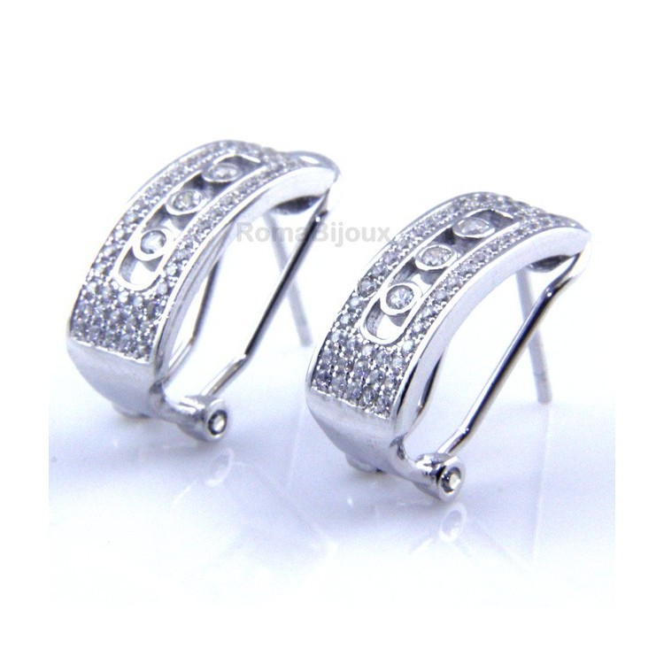 NSA|925 sterling silver earrings with omega binary central locking with 3 zircons from 1 mm