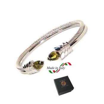 NSA|NALBORI Cable bracciale cavetto rigido aperto con zircone verde peridot