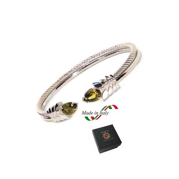 NSA|NALBORI Cable bracciale cavetto rigido aperto con zircone verde peridot