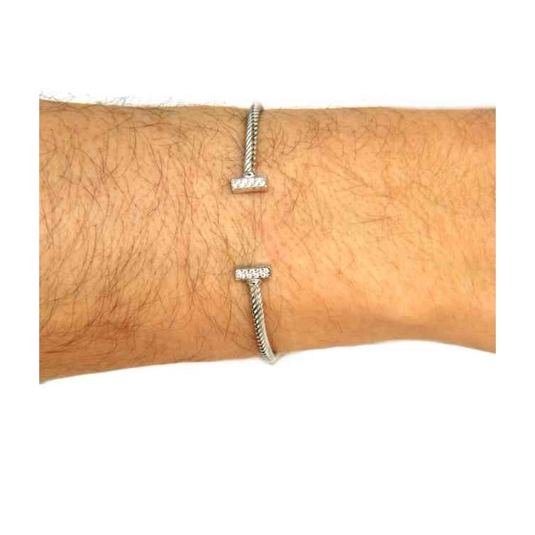 NSA|NALBORI Cable open rigid cable bracelet with cubic zirconia bars