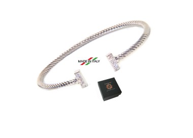 NSA|NALBORI Cable bracciale cavetto rigido aperto con barrette di zirconi