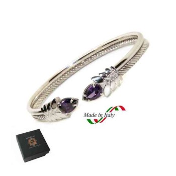 NSA|NALBORI Cable rigid cable bracelet open with purple amethist zircon