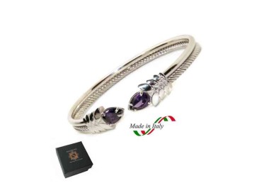 NSA|NALBORI Cable bracciale cavetto rigido aperto con zircone viola ametista
