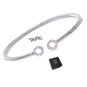 NSA|NALBORI Cable bracciale cavetto rigido aperto con anelli di zirconi