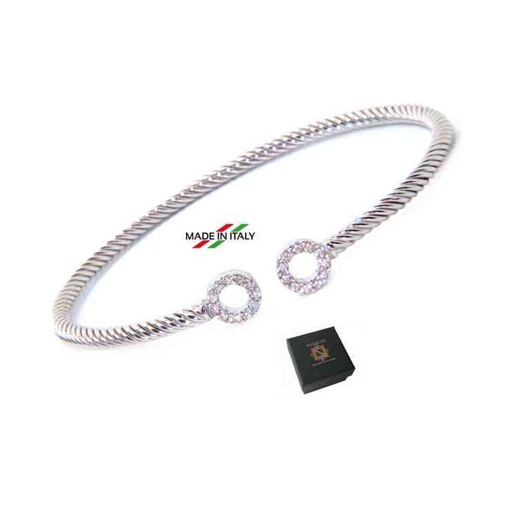 NSA|NALBORI Cable bracciale cavetto rigido aperto con anelli di zirconi