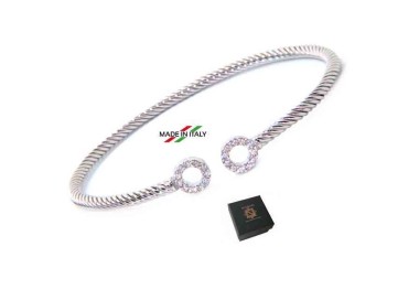 NSA|NALBORI Cable bracciale cavetto rigido aperto con anelli di zirconi