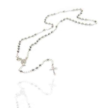 NSA|NALBORI Collana Rosario Argento 925 a Y palline 4 mm 45 cm