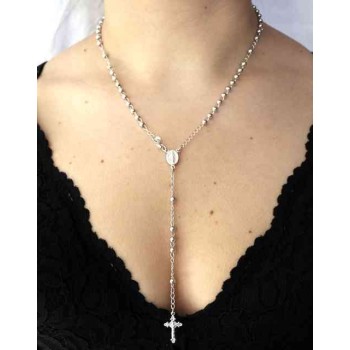 NSA|NALBORI Rosary necklace in 925 silver with rhodium-plated balls 4 mm 45 cm