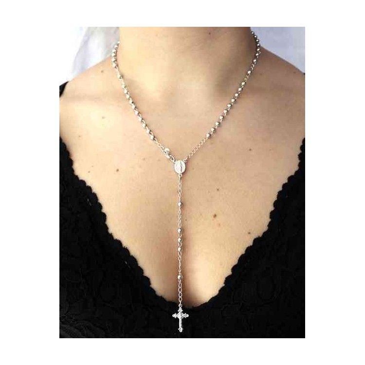 NSA|NALBORI Rosary necklace in 925 silver with rhodium-plated balls 4 mm 45 cm
