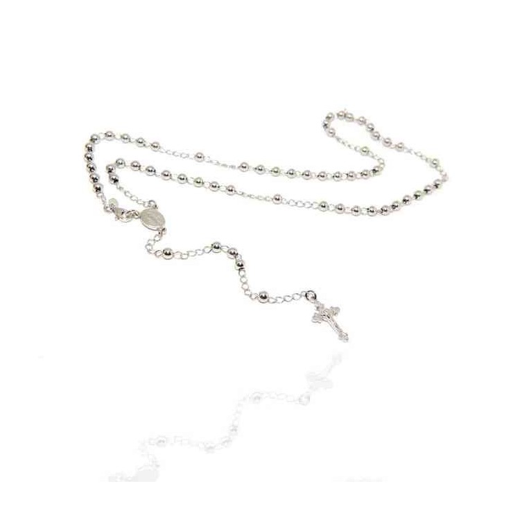 NSA|NALBORI Collana Rosario Argento 925 a Y palline 4 mm 50 cm rodio