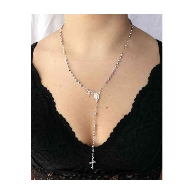 NSA|NALBORI Rosary necklace in 925 silver with rhodium-plated balls 4 mm 50 cm