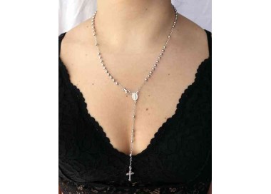 NSA|NALBORI Collana Rosario Argento 925 a Y palline 4 mm 50 cm rodio