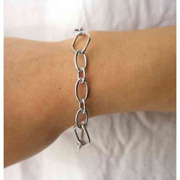 NSA|Woman bracelet in 925 silver oval and rhombus wrist 16.5 cm