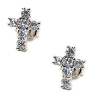 NSA|NALBORI Orecchini argento 925 a croce con zircone bianco 10x8