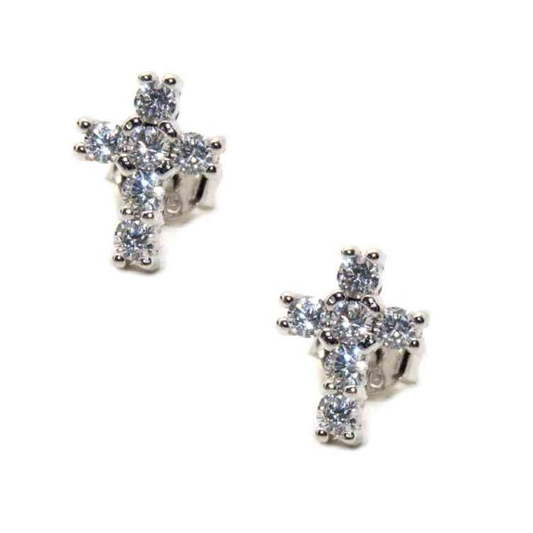 NSA|NALBORI Orecchini argento 925 a croce con zircone bianco 10x8