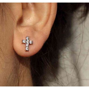 NSA|NALBORI Orecchini argento 925 a croce con zircone bianco 10x8