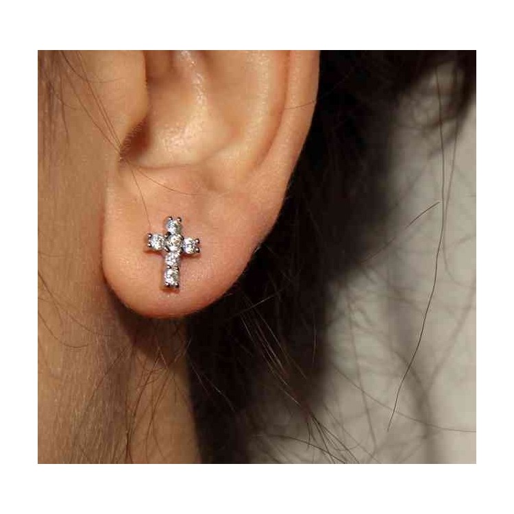 NSA|NALBORI Orecchini argento 925 a croce con zircone bianco 10x8