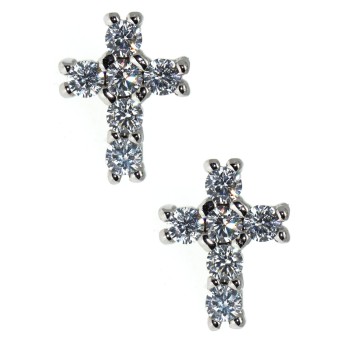 NSA|925 silver cross earrings with cubic zirconia stones white 10x8