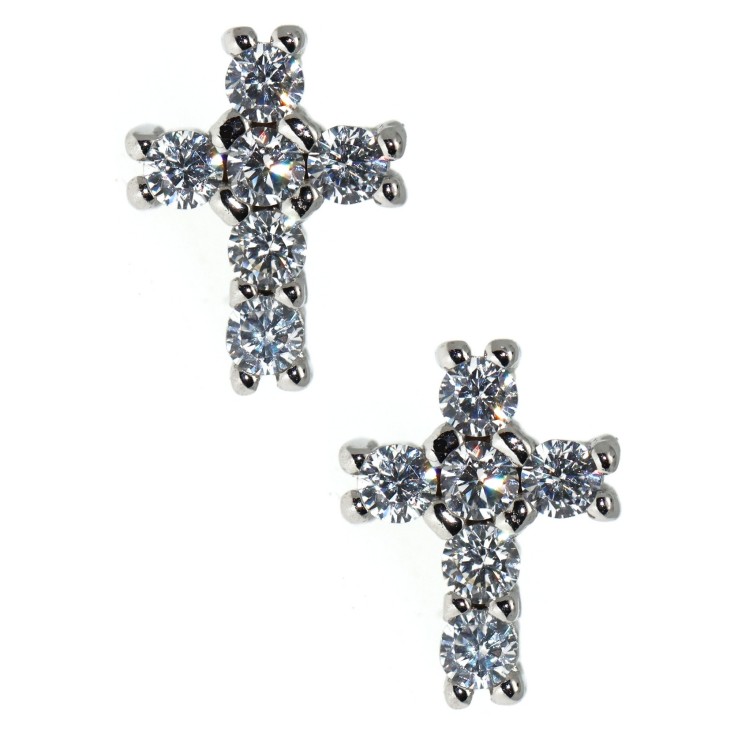 NSA|NALBORI Orecchini argento 925 a croce con zircone bianco 10x8