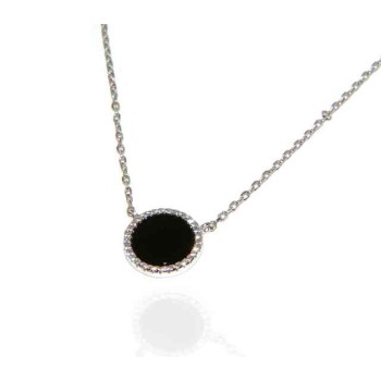 NSA|Silver 925: Collier necklace woman black onyx stone round 12.5 mm