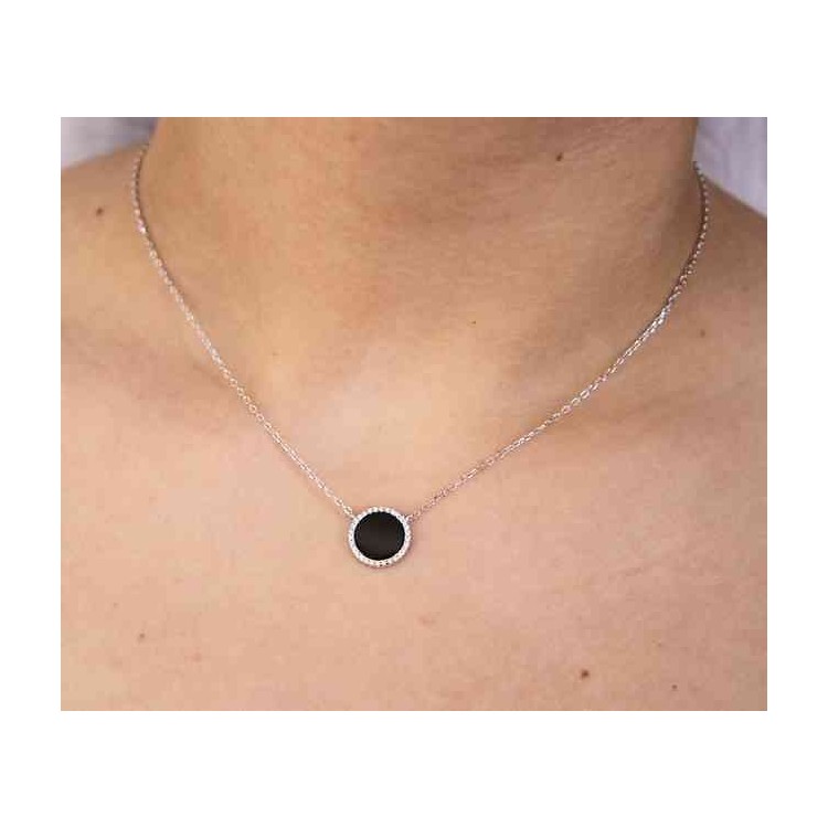 NSA|Silver 925: Collier necklace woman black onyx stone round 12.5 mm