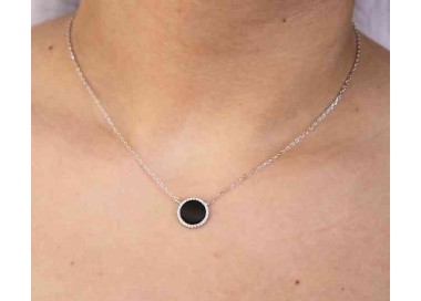 NSA|Silver 925: Collier necklace woman black onyx stone round 12.5 mm