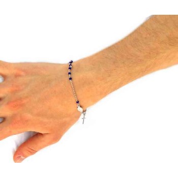 NSA|NALBORI Bracciale rosario in Argento 925 cristallo blu e madonna miracolosa