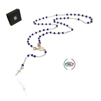 NSA|NALBORI 925 Silver Rosary Necklace With blue crystal crucified miraculous madonna 56 cm