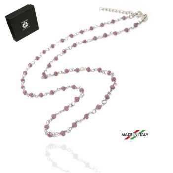 NSA|925 silver necklace with 3.5 mm Marseille crystal handmade 50 + 4 mauve