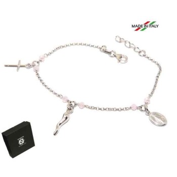 NSA|NALBORI Rosary bracelet in 925 sterling silver Madonna horn cross - pink