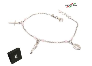 NSA|NALBORI Bracciale rosario in Argento 925 madonna cornetto croce Rosa cipria