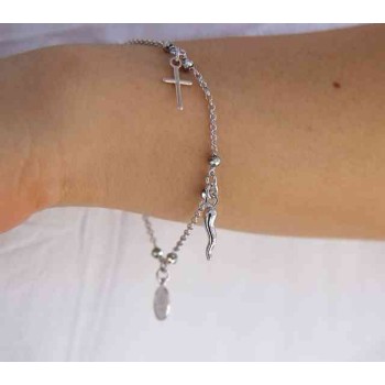 NSA|NALBORI Rosary bracelet in 925 sterling silver Madonna cross with cross - grey