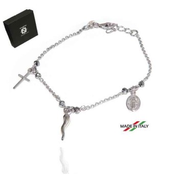NSA|NALBORI Bracciale rosario in Argento 925 madonna cornetto croce grigio