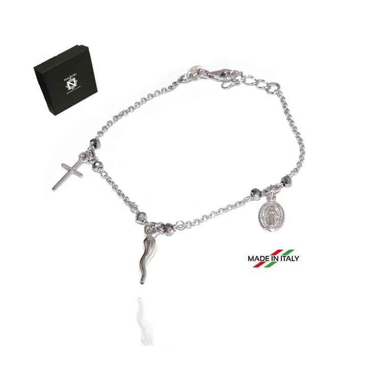 NSA|NALBORI Rosary bracelet in 925 sterling silver Madonna cross with cross - grey